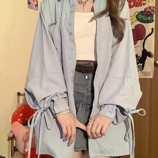 Designed tie long-sleeved sun-protective shirt