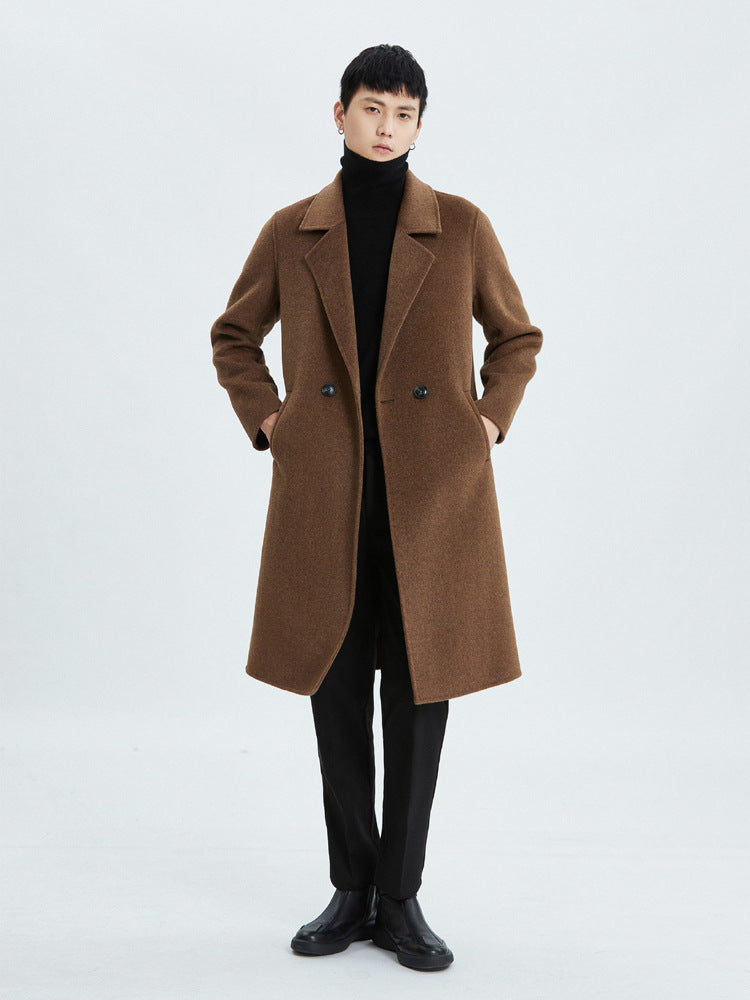 Men's winter thickened mid-length double-faced wool coat