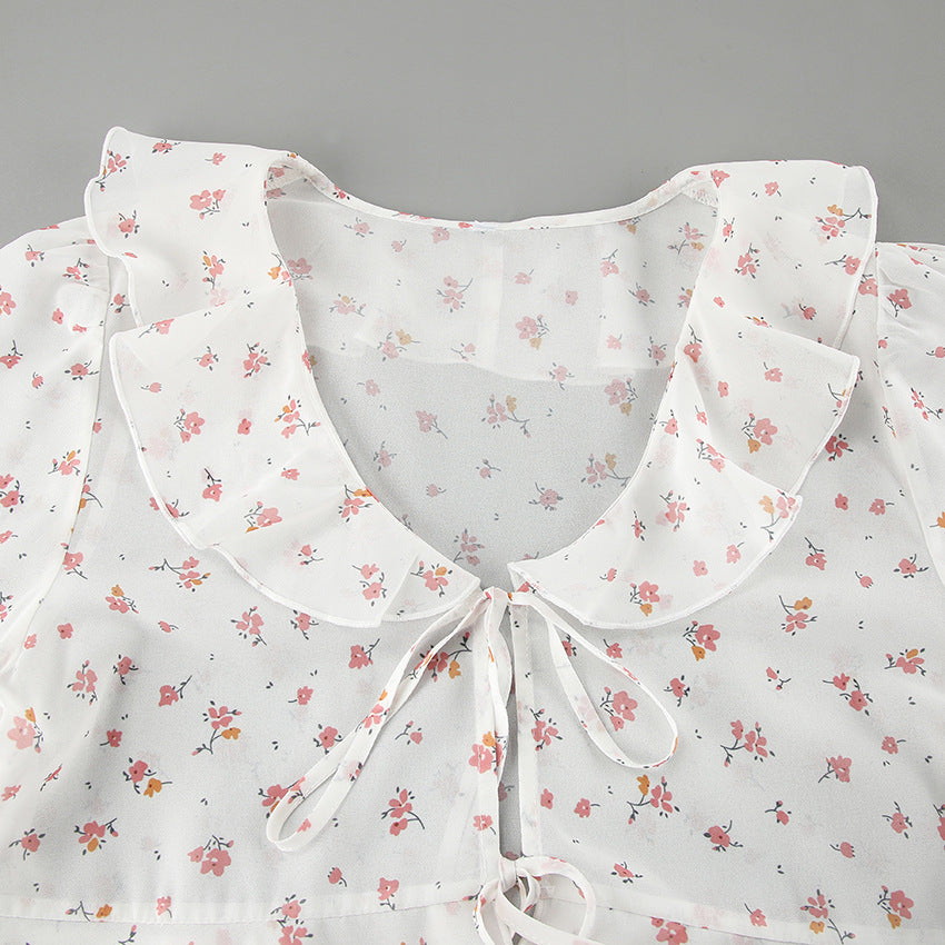 French elegant chiffon printed shirt