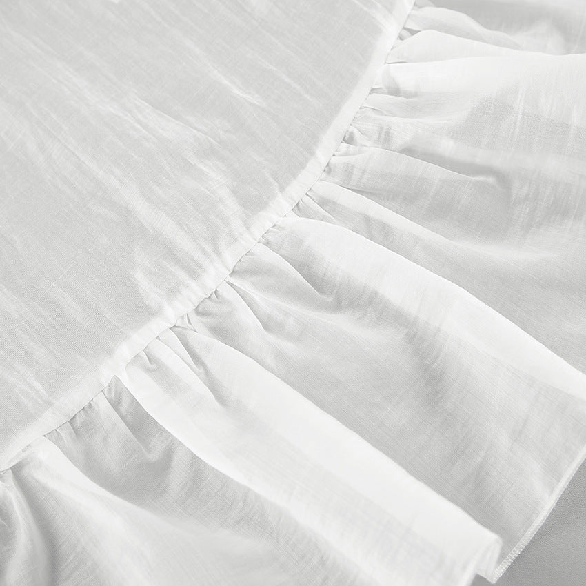 French spring and summer new style ruffled ribbon Tencel shirt