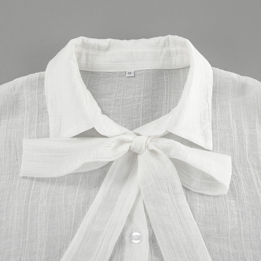 Spring and summer white shirt bow shirt top