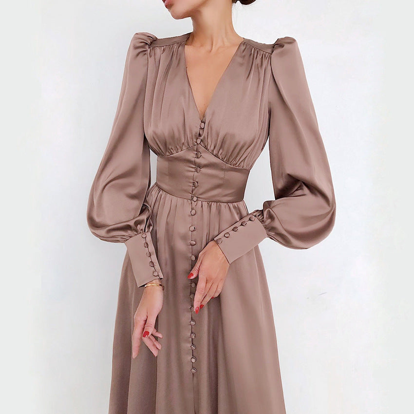 New Satin Lantern Sleeve Dress