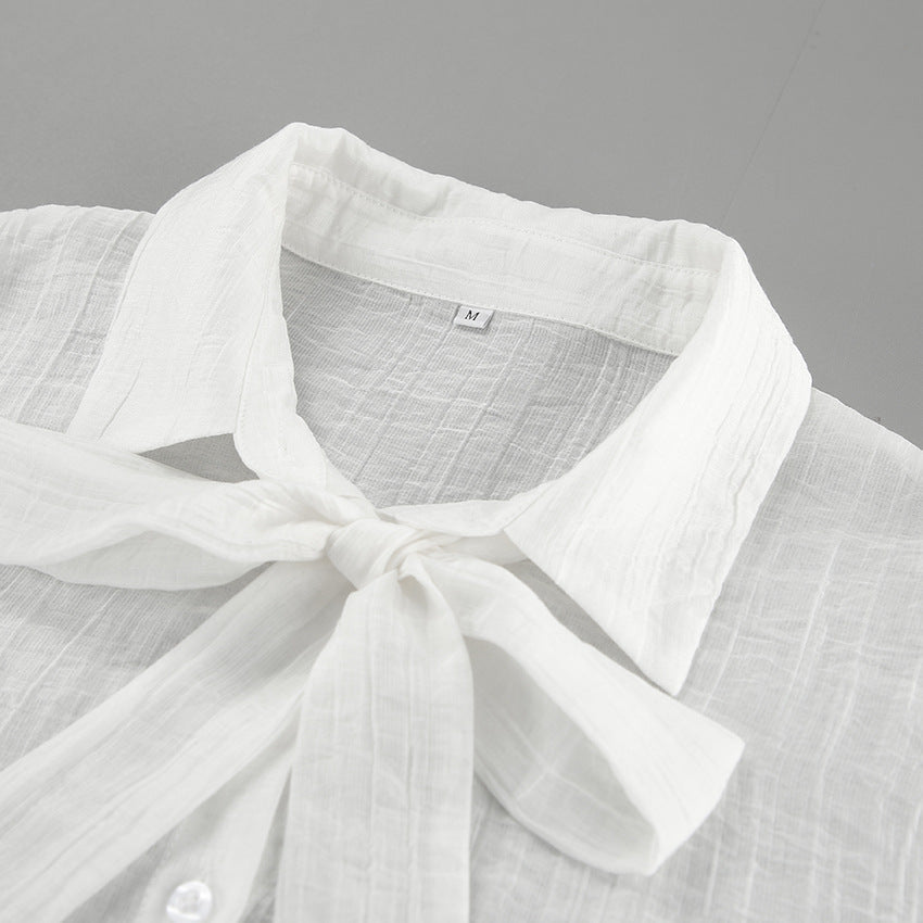 Spring and summer white shirt bow shirt top