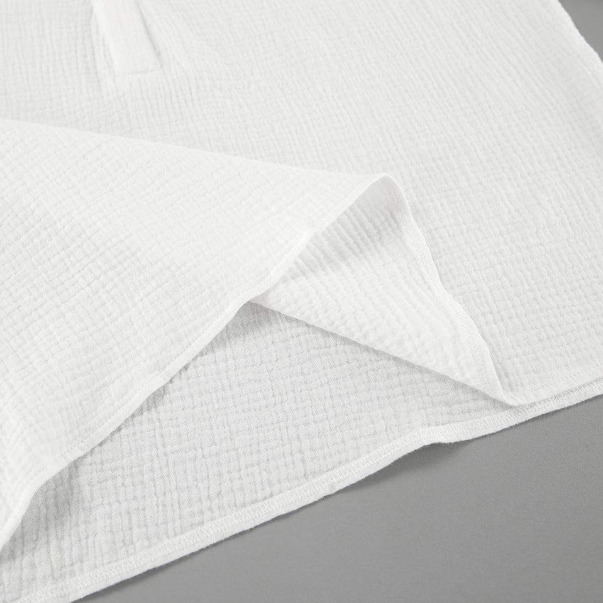 French balloon sleeve loose casual cotton crepe shirt