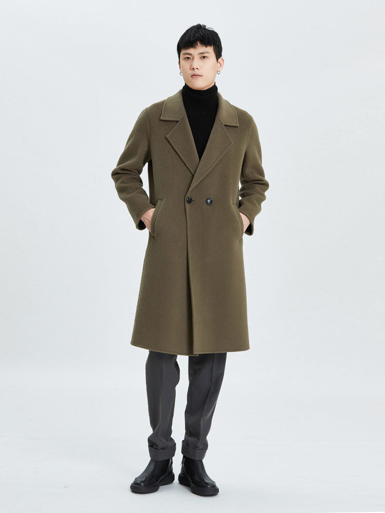 Men's winter thickened mid-length double-faced wool coat