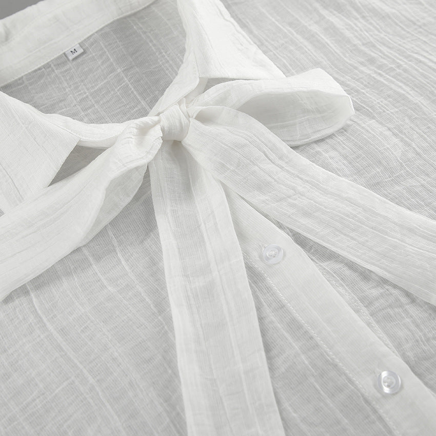 Spring and summer white shirt bow shirt top