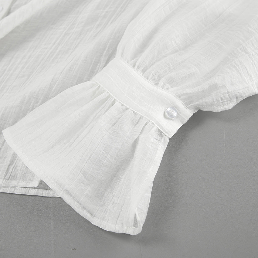 Spring and summer white shirt bow shirt top