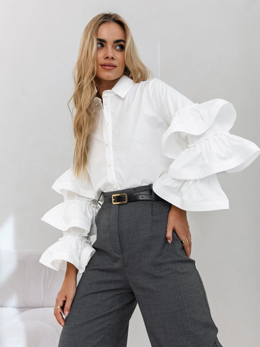 Small design ruffled long-sleeved temperament shirt