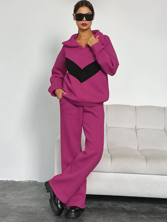 New autumn and winter velvet sweatshirt contrast color lapel loose casual suit