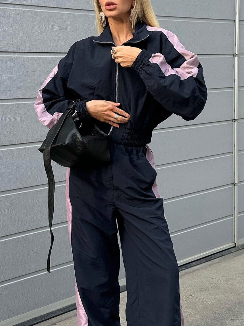 American style clothing material contrast color sports casual jacket and trousers suit