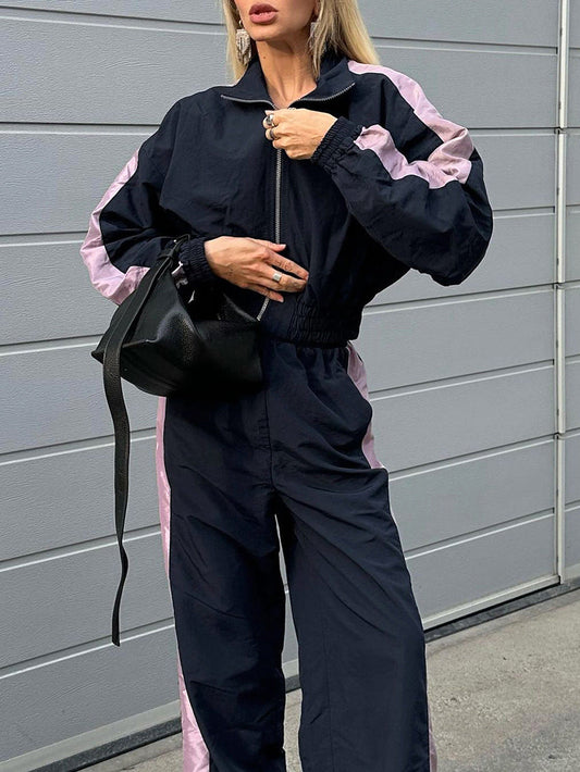 American style clothing material contrast color sports casual jacket and trousers suit