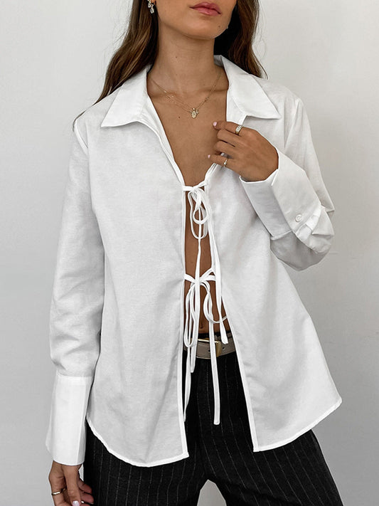 Sexy slightly transparent loose lapel long-sleeved shirt lining