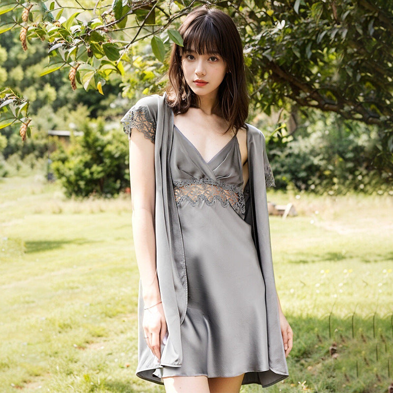 Silk suspender robe set