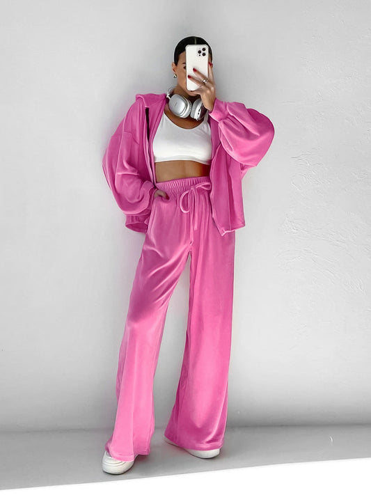 Knitted Liss Velvet Hooded Long Sleeve Pants Sports Suit