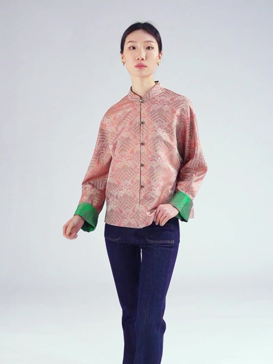 Double-sided Songjin jacket Chinese style silk women's heavy stand collar jacket