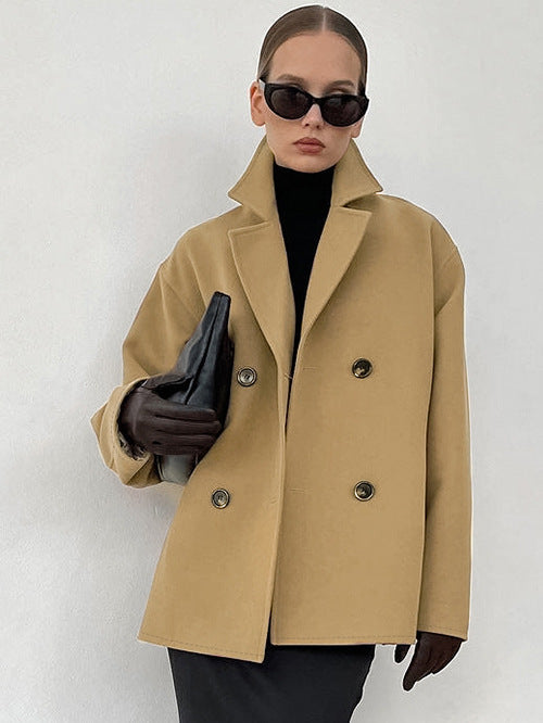 New autumn and winter woolen coat suit collar temperament loose thick coat
