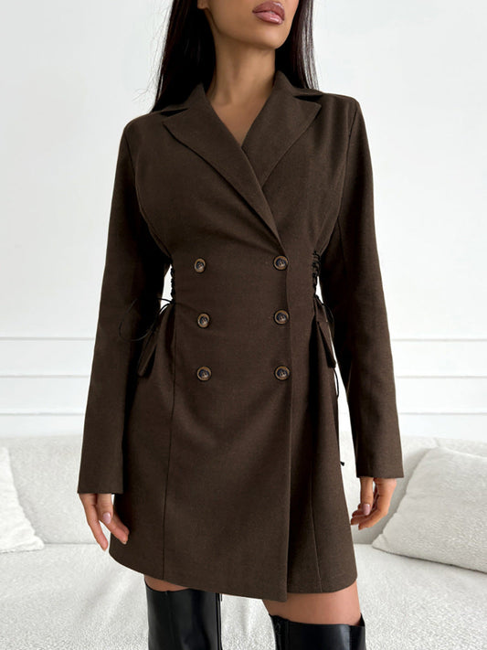 Autumn European and American classic brown retro style slim double-breasted suit