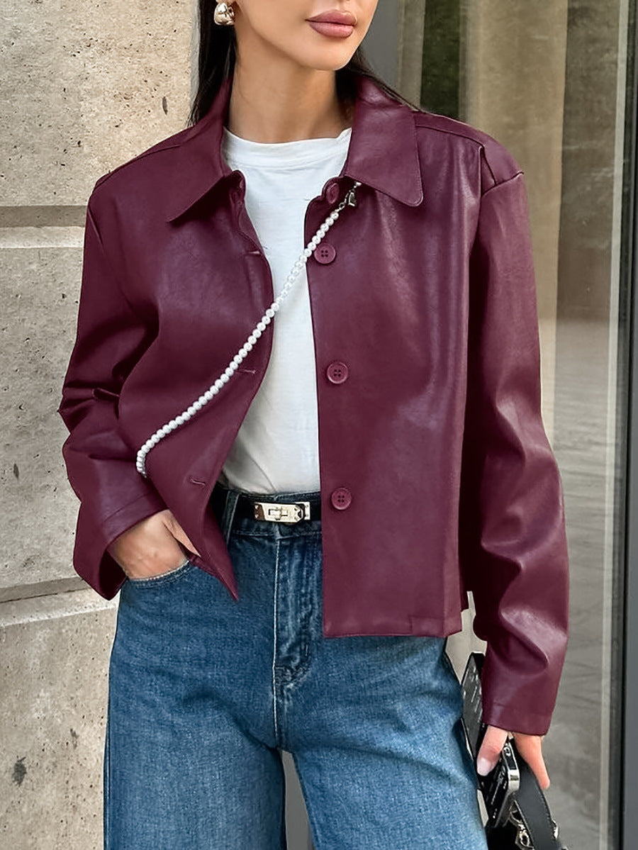 Classic Burgundy Velvet Matte Leather Jacket