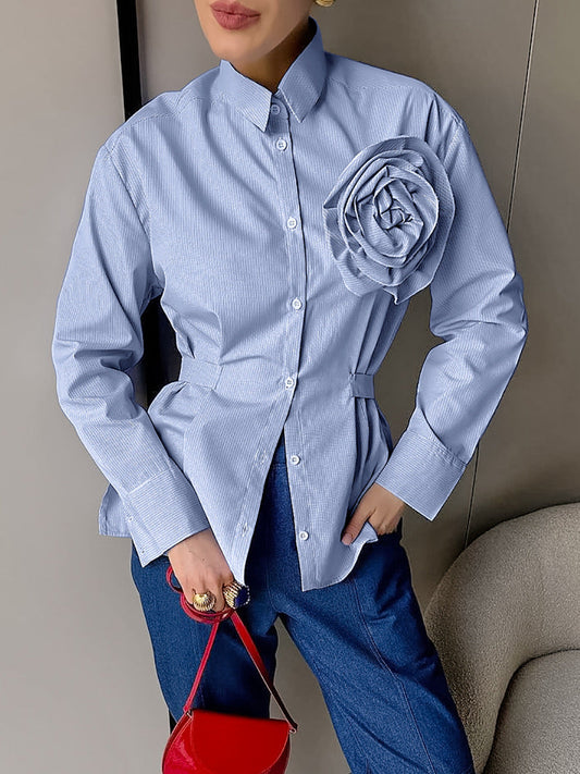 Casual Striped Blue Floral Slim Fit Shirt