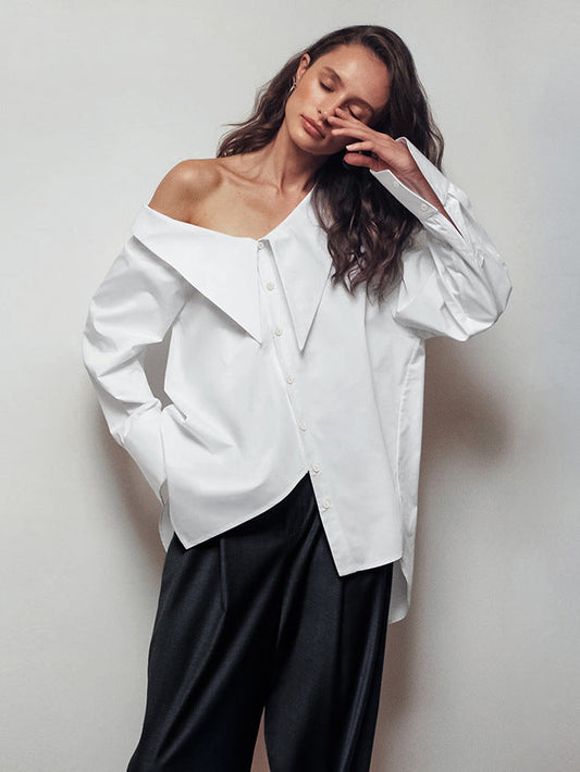 White Irregular Neck Sexy Off-the-shoulder Blouse