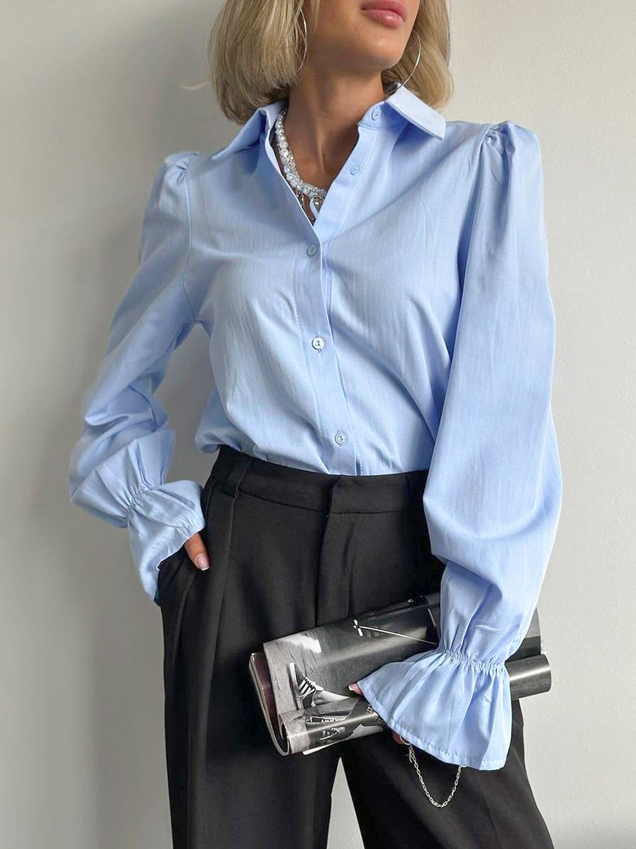 Lapel trumpet sleeve commuter fashion ladies shirt