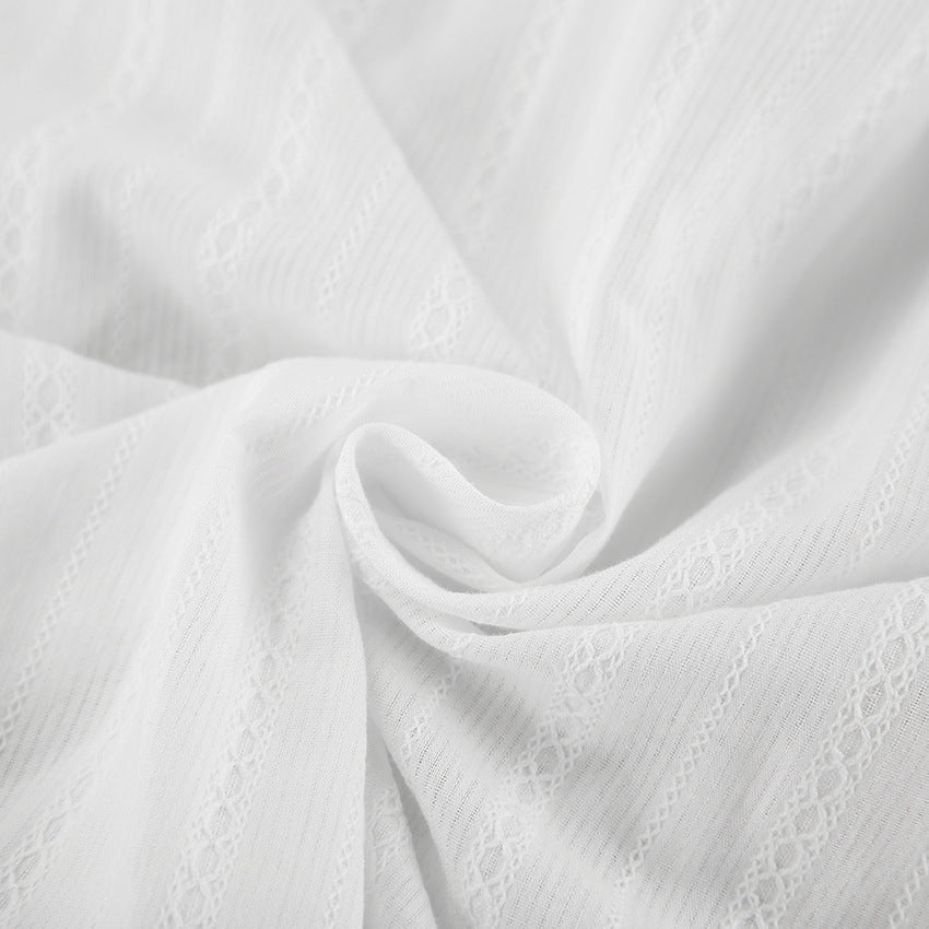 French Raglan Jacquard Trumpet Sleeve Lapel Tie Blouse