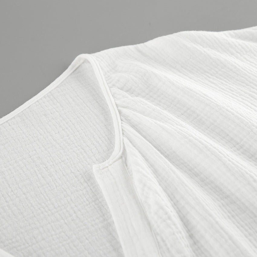 French balloon sleeve loose casual cotton crepe shirt