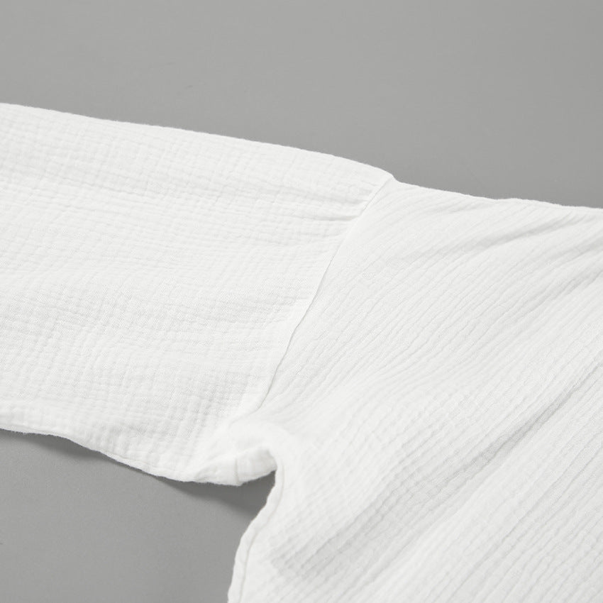 French balloon sleeve loose casual cotton crepe shirt