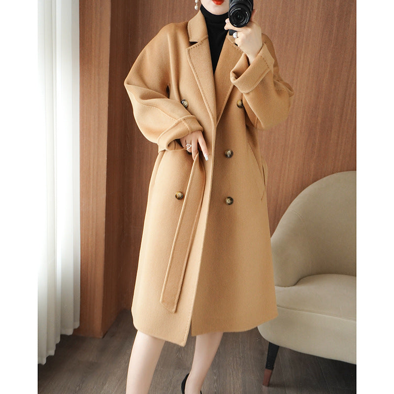 Women's elegant double-faced wool coat mid-length