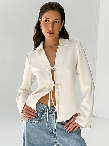 French style imitation acetate satin tie slit lapel lining