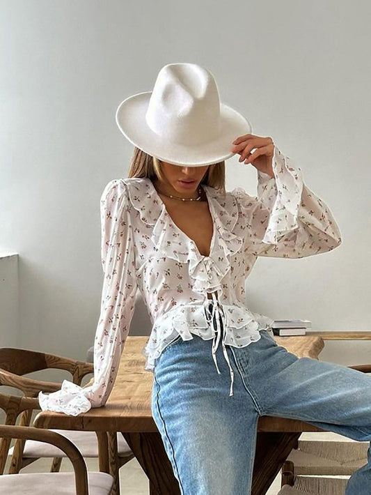 French elegant chiffon printed shirt