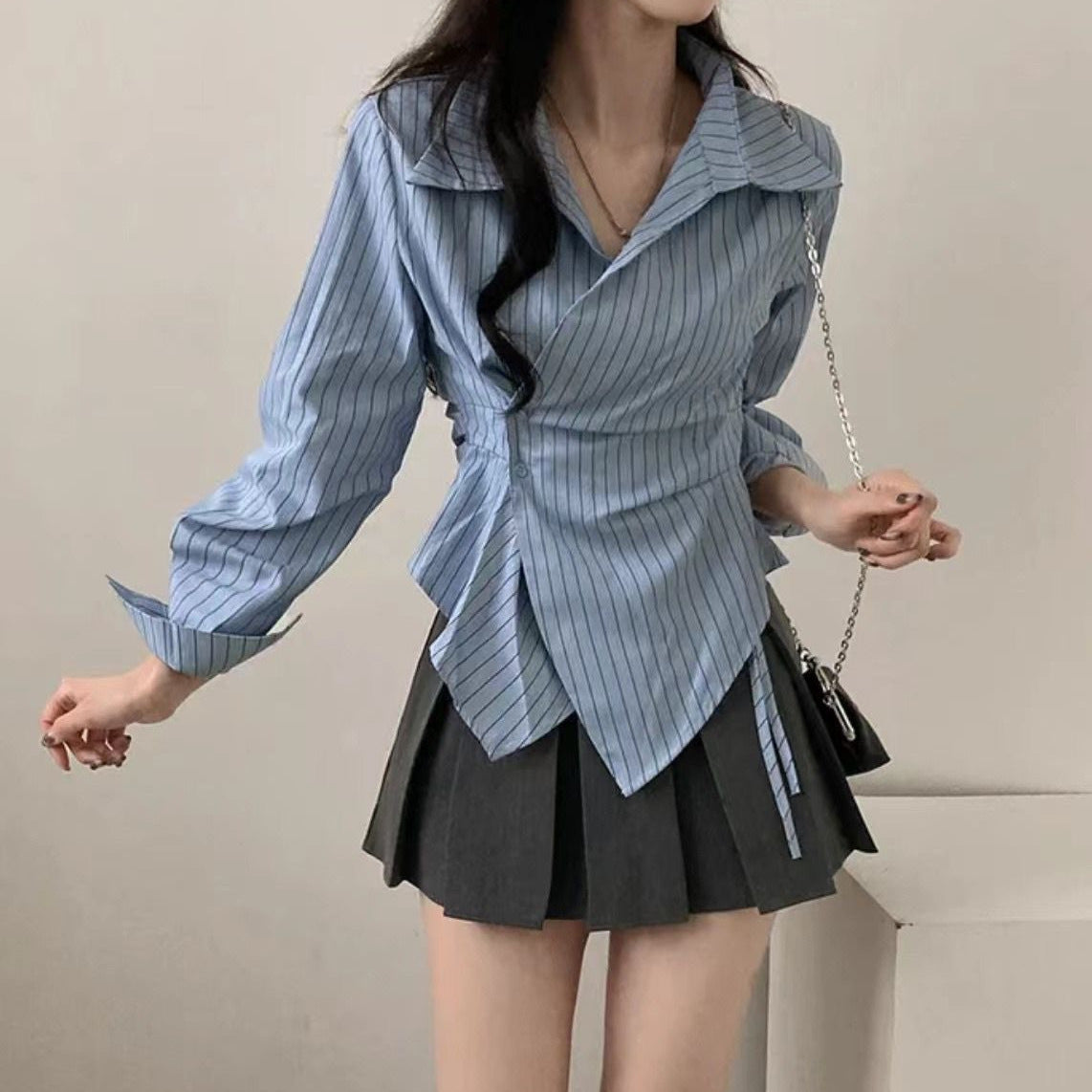 Korean style irregular waist shirt