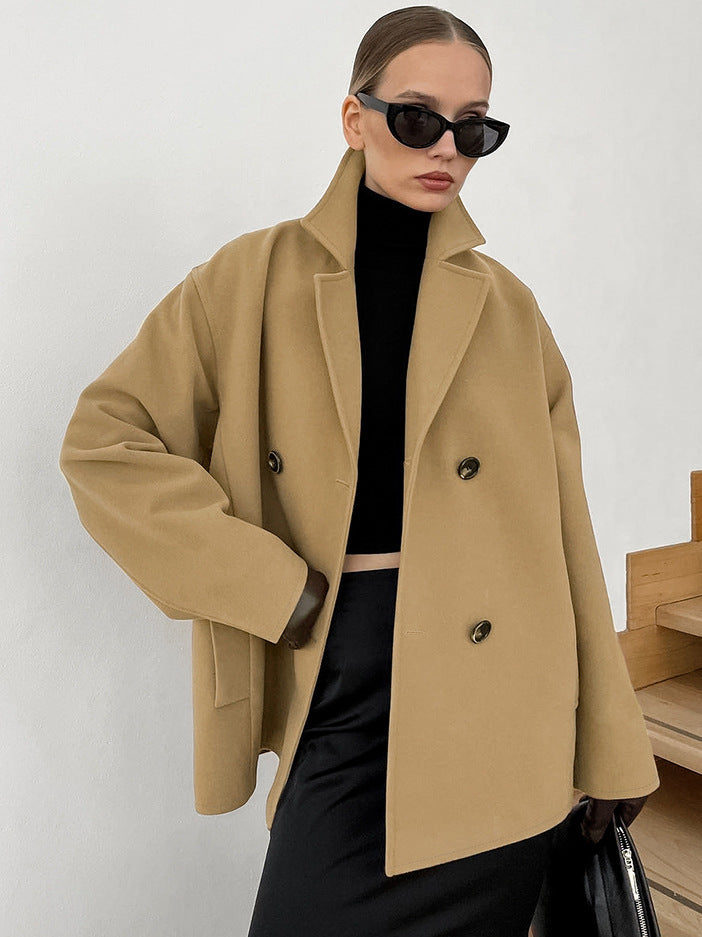 New autumn and winter woolen coat suit collar temperament loose thick coat
