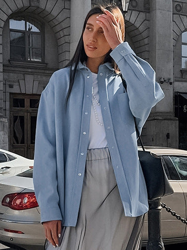 European and American pure cotton all-match high-end blue jacket