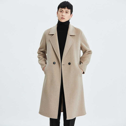 Men's winter thickened mid-length double-faced wool coat