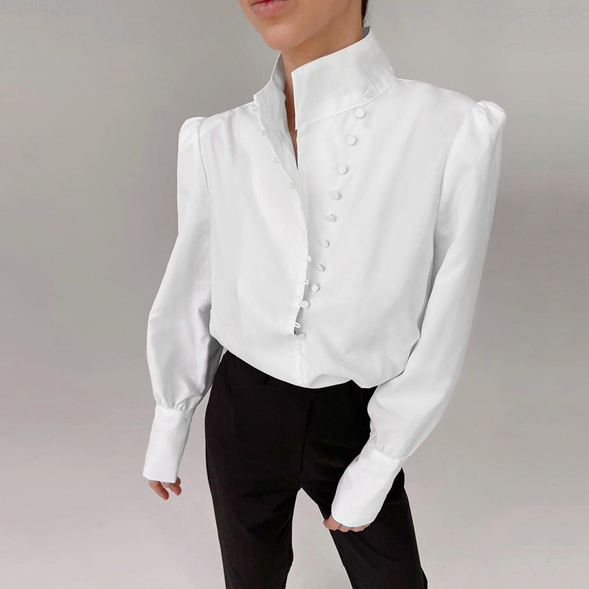 Chinese style stand collar long sleeve shirt