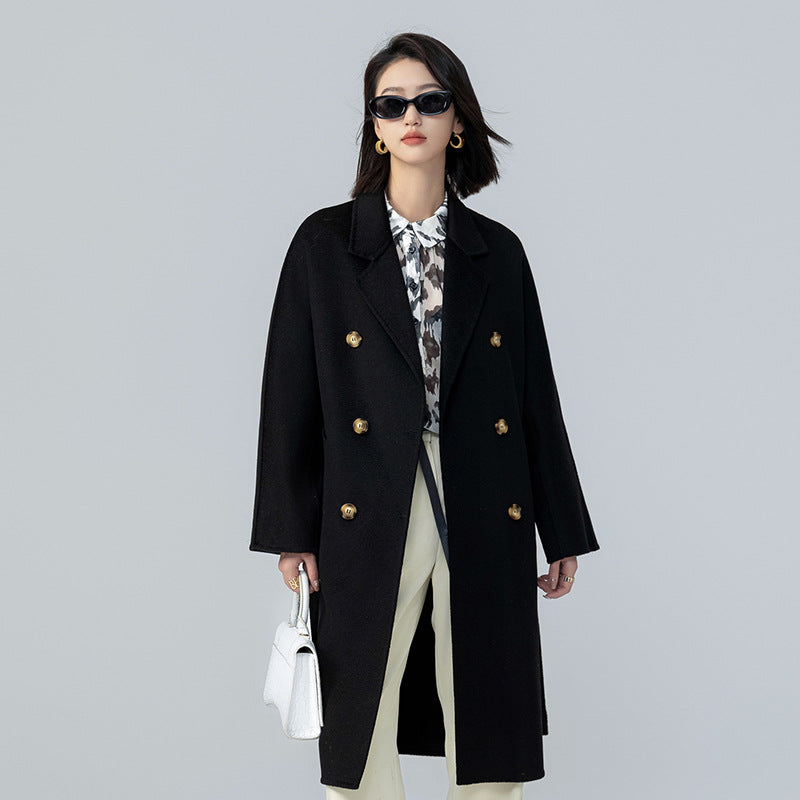 Double-breasted rippled double-faced cashmere coat