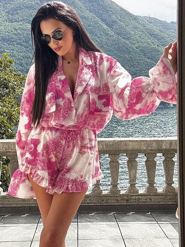 New Chinese style printed ruffled casual suit