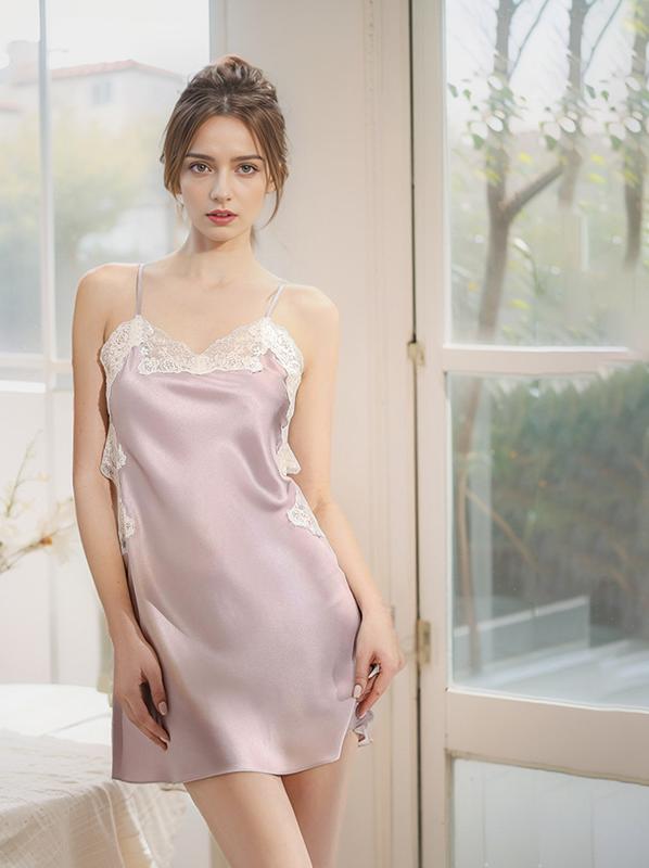 100% silk women's backless suspender nightdress