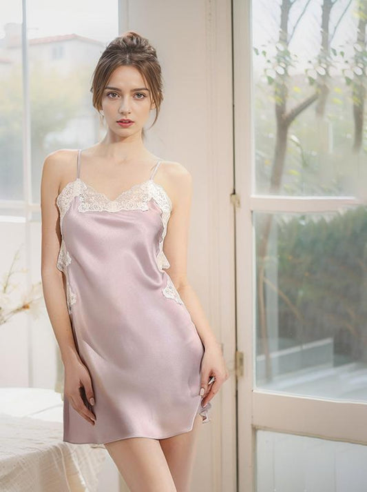 100% silk women's backless suspender nightdress