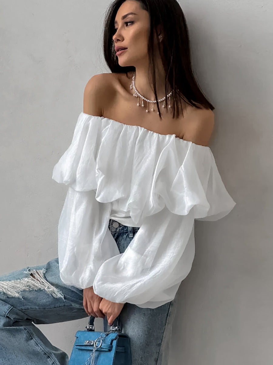 Summer new one-shoulder puff sleeve fashionable casual sexy shirt