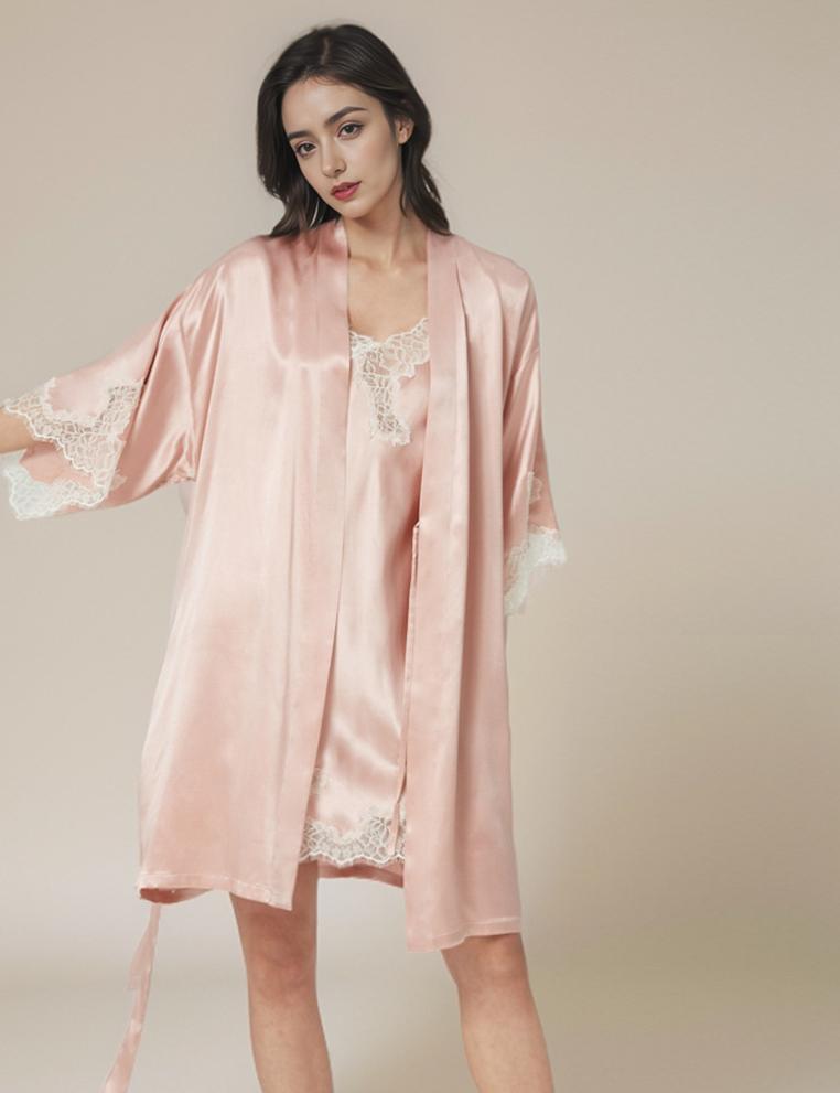 Silk skirt dressing gown two piece set