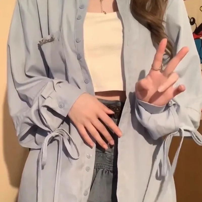 Designed tie long-sleeved sun-protective shirt