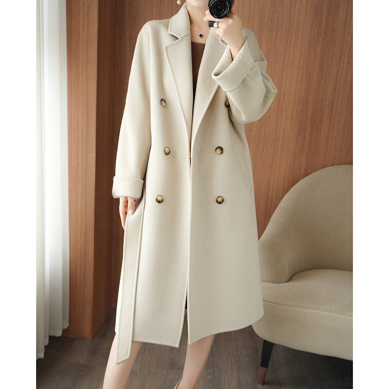 Women's elegant double-faced wool coat mid-length