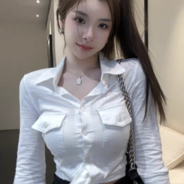 Pure sexy lapel long sleeve shirt