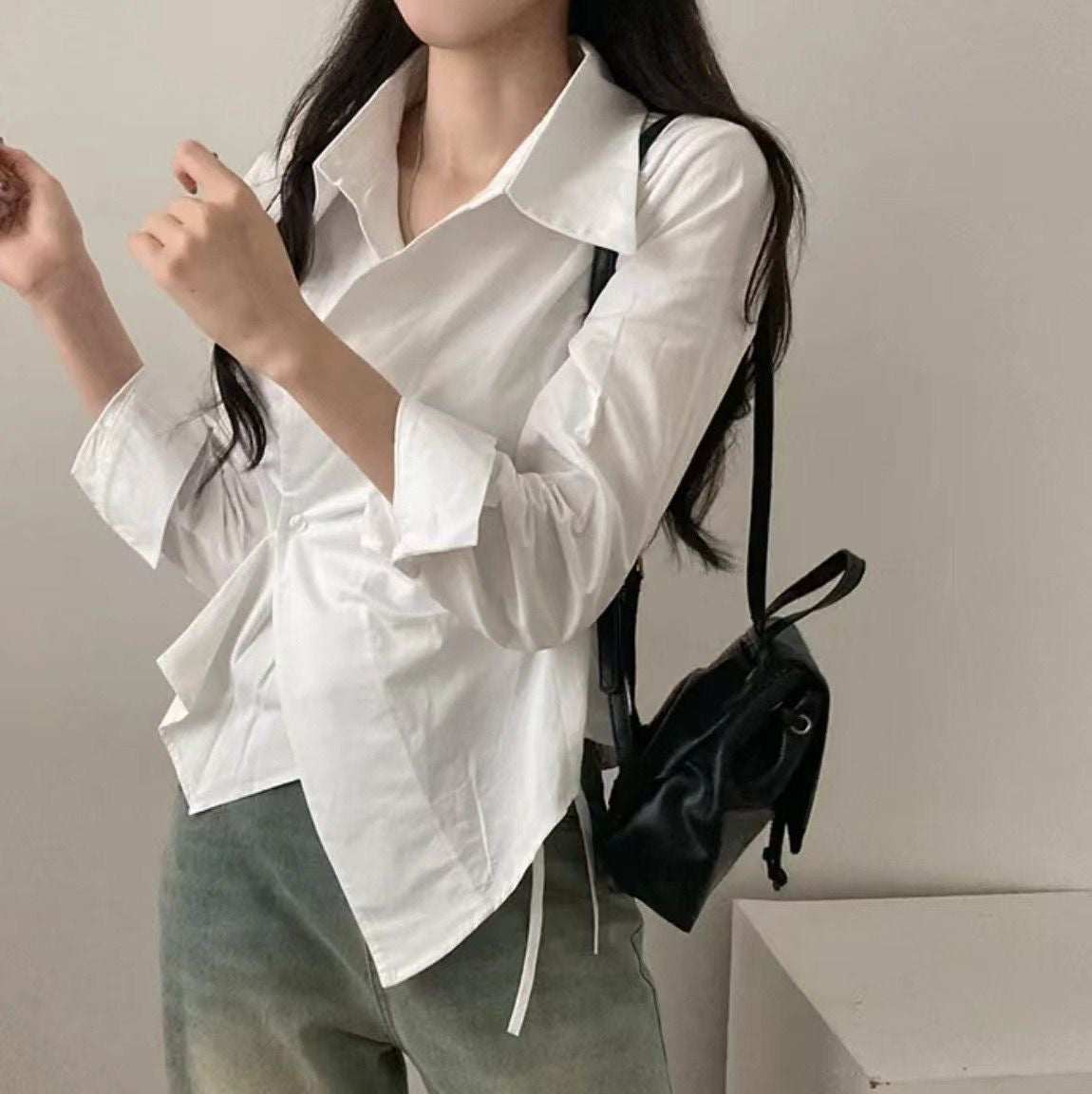 Korean style irregular waist shirt