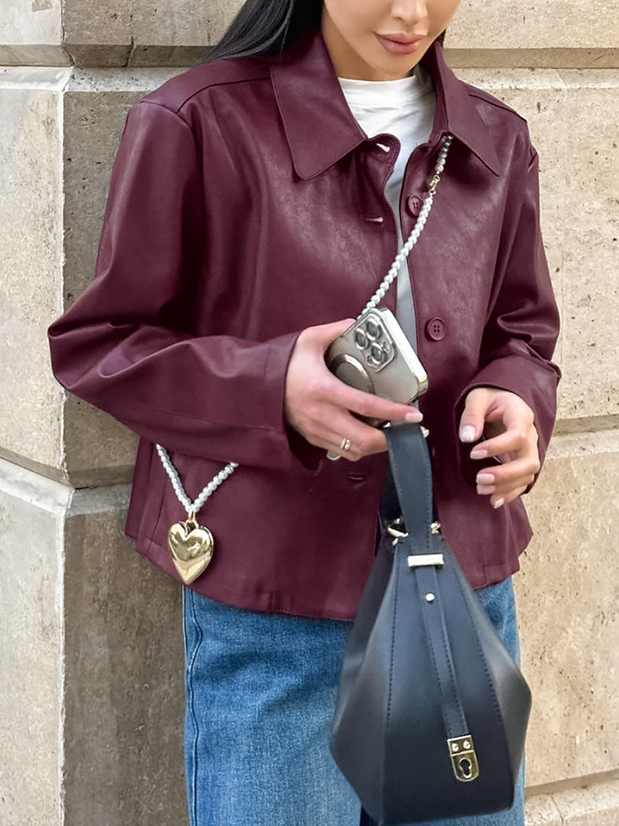 Classic Burgundy Velvet Matte Leather Jacket