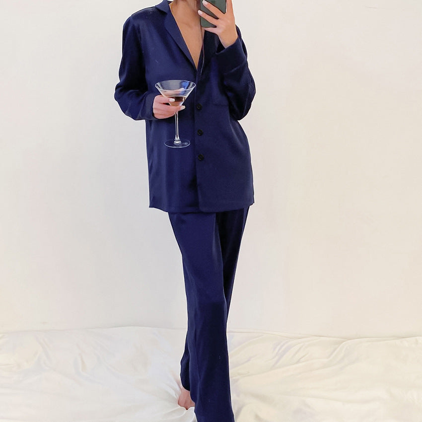 Simple silk lapel fashionable long-sleeved home clothes