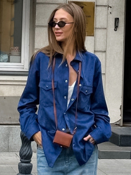 Klein blue loose lapel single-breasted casual versatile jacket