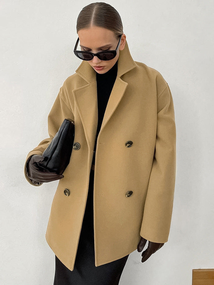 New autumn and winter woolen coat suit collar temperament loose thick coat